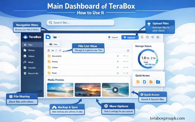 Main Dashboard of TeraBox